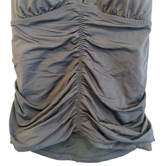 Athleta Aqualuxe Dusty Grey Ruched Adjustable T-Back Strap Tankini Top Size S - Picture 4 of 6